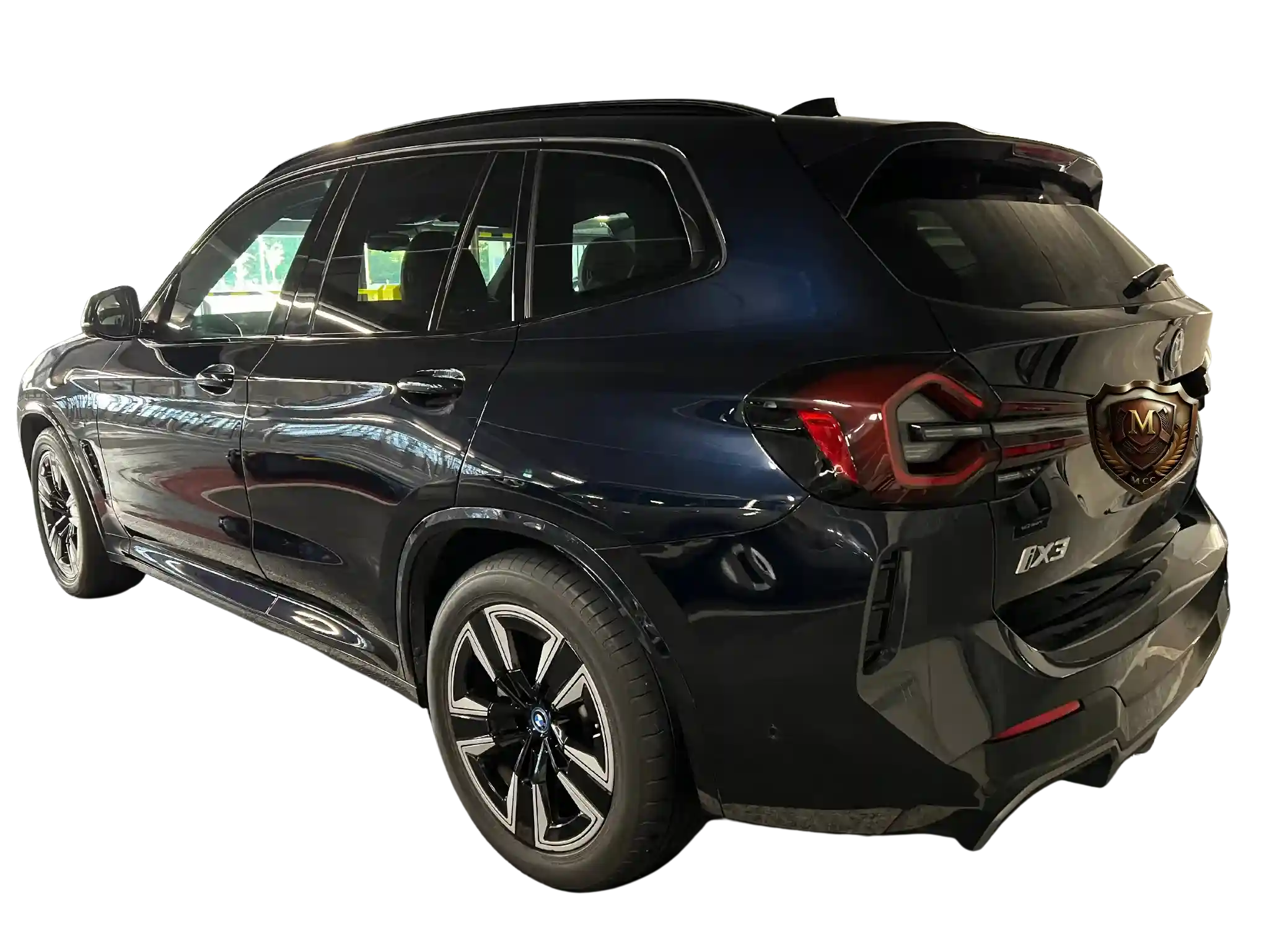 BMW iX3 electric SUV, gleaming after eco-conscious waterless valeting, ideal for corporate fleets.